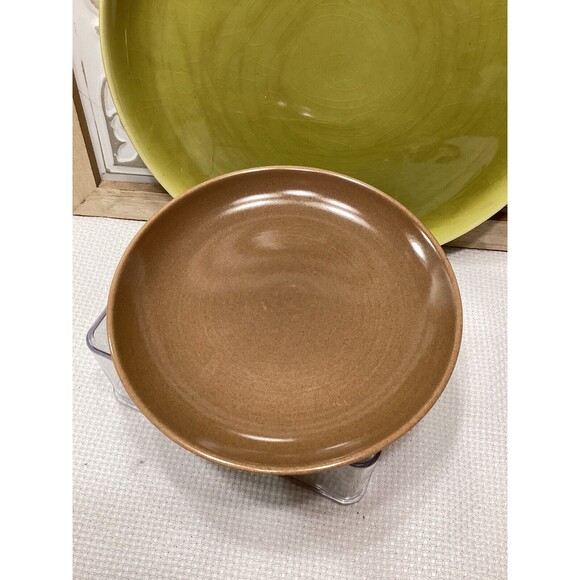 Russel Wright Steubenville Dinner Plate Chartreuse 10" & Brown Lunch Plate 6.5” - Picture 1 of 11